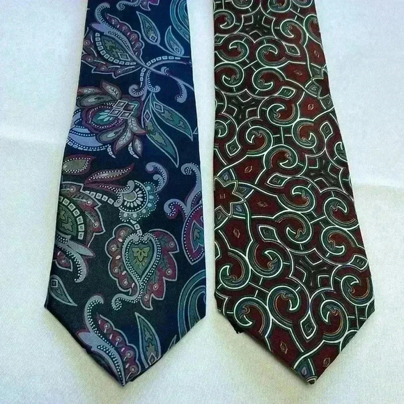 Christian Dior Mens Silk Tie Lot of 2 Made in USA Abstract Pattern Blue Red - Picture 1 of 8